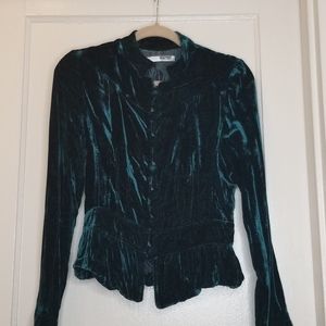 Teal Suede Long Sleeved Peplum Blazer/Jacket